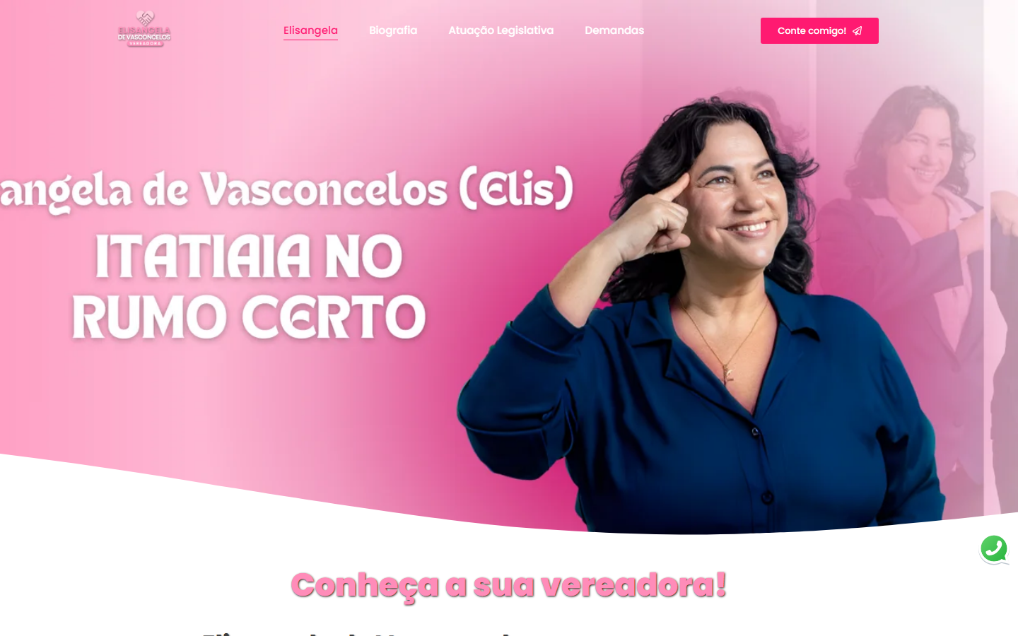 Prévia da página inicial do site da vereadora Elisangela de Vasconcelos